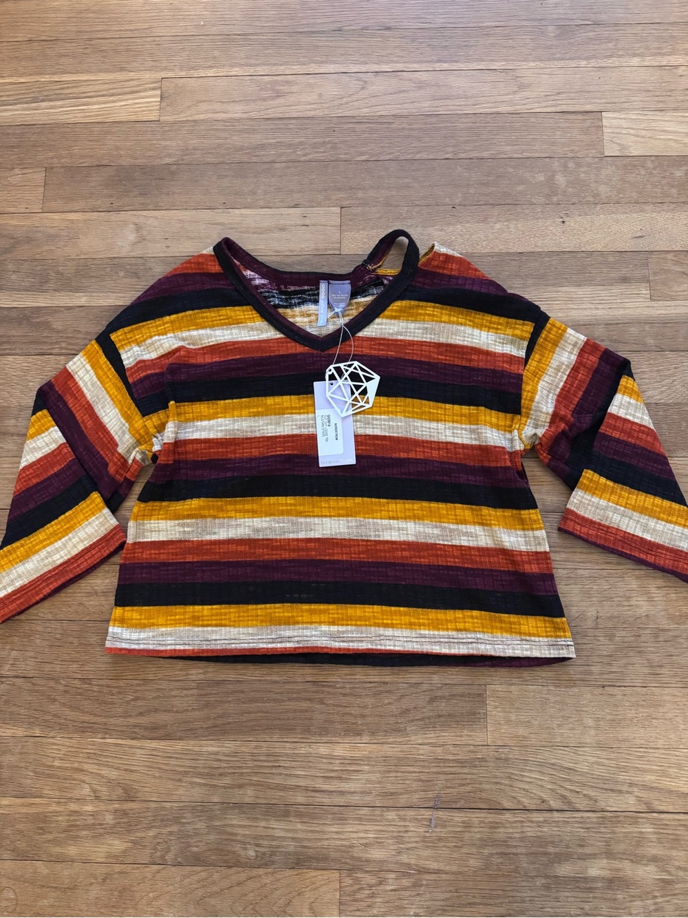 NWT Good Luck Girl Women's Mustard Stripe Cut Out Loose Tee - Size L
 b8
